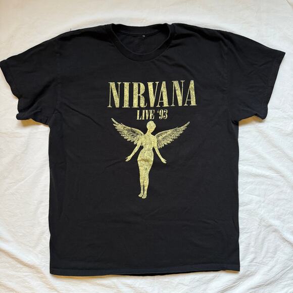 Vintage Nirvana Live '93 concert t-shirt, black/gold, size L - Picture 1 of 4